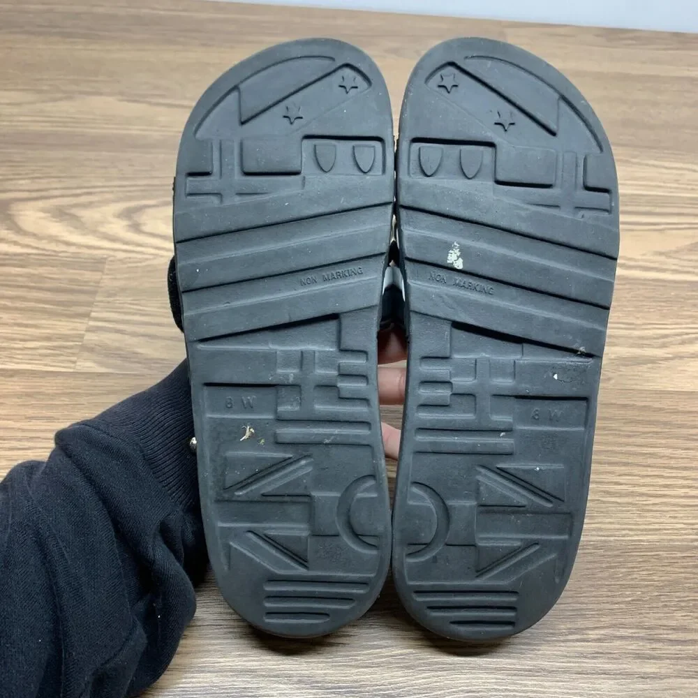 Adidas Youth Adissage Slides Boys Size 8 EU 42 Black White Massage Hook and Loop